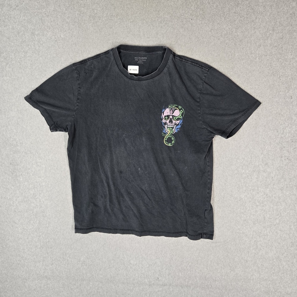 ALLSAINTS Men Shirt M Black Graphic Adder Skull Snake Relaxed Fit READ